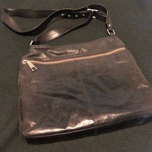 Black leather Hobo brand crossbody purse